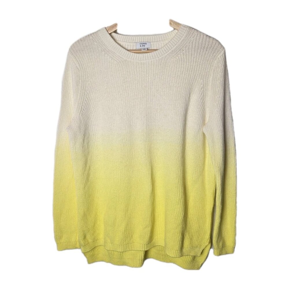 Crown & Ivy Sweater Womens Medium Yellow Beige Ombre ribbed Casual Cotton